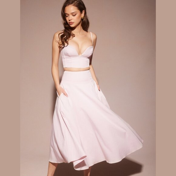 House of CB Pabla Bralette Top & Rita Midi Skirt Set Pink Small New With Tags - Picture 3 of 16